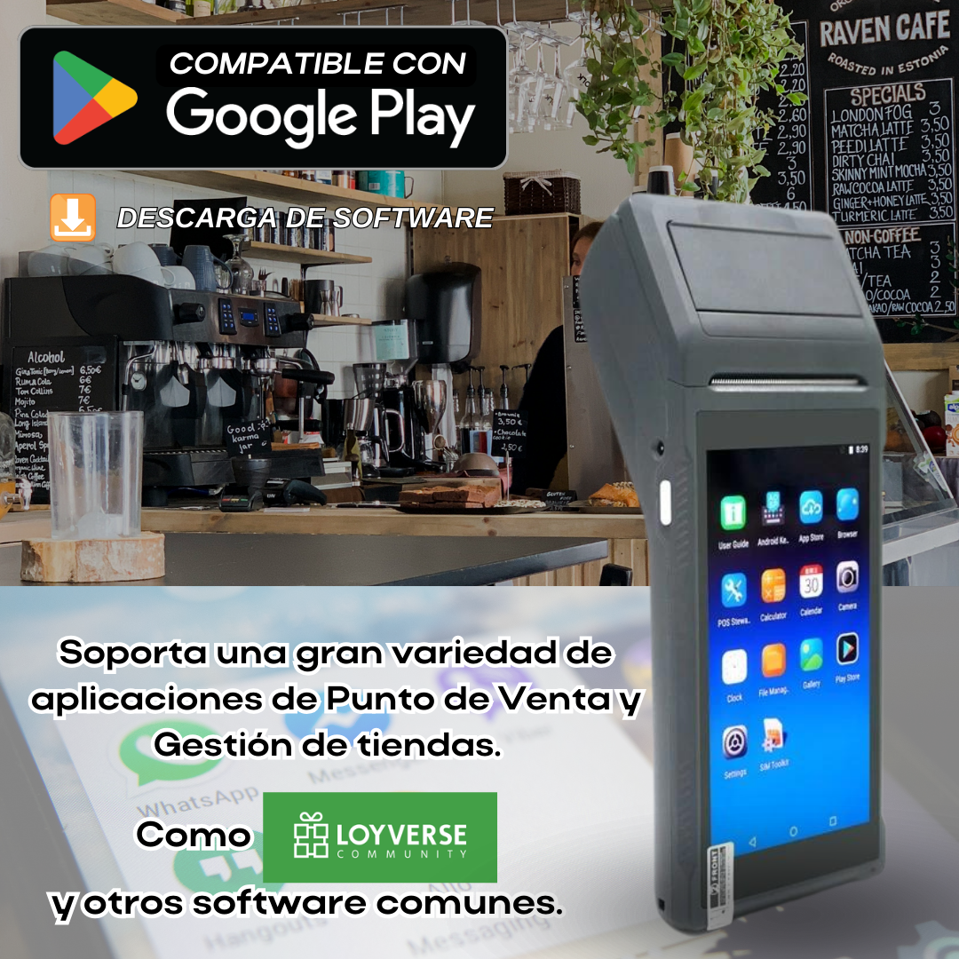 Punto de Venta Q2i Android 11 con Impresora Térmica de Alta Velocidad para Recibos de 58mm y Pantalla Táctil de 5.5'