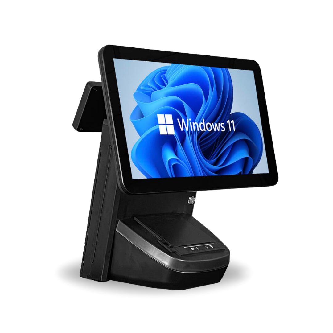 All-in-one Point of Sale with 15.6''' Touchscreen. Windows 11 Operating System and an i5 processor with 58mm thermal receipt printer, WIFI, 4GB of RAM and 64GB of ROM.