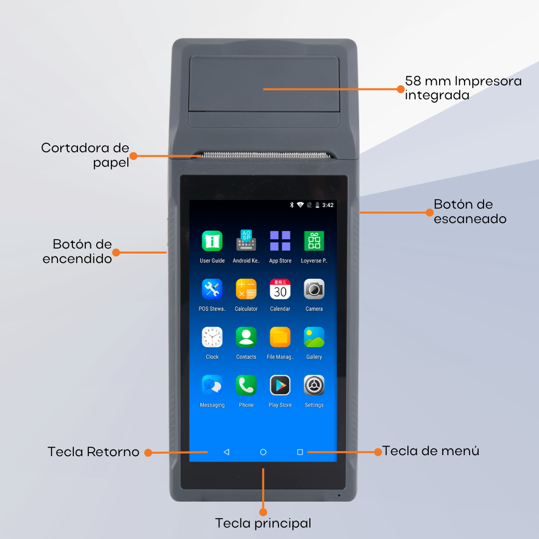 Punto de Venta Q2i Android 11 con Impresora Térmica de Alta Velocidad para Recibos de 58mm y Pantalla Táctil de 5.5'