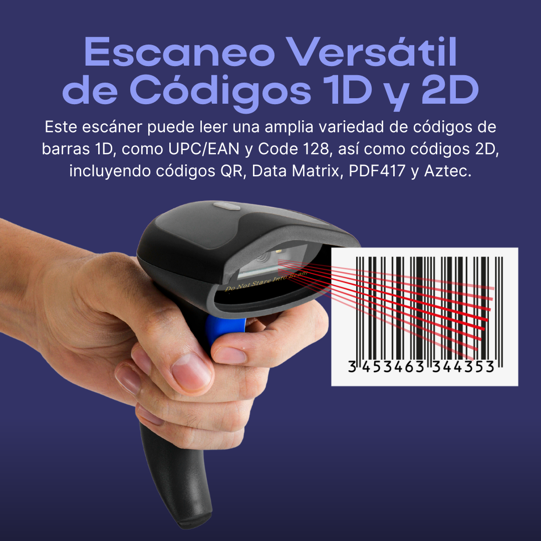 Escáner de Código de Barras 2D Inalámbrico y Bluetooth, Lectura de Códigos 1D y 2D