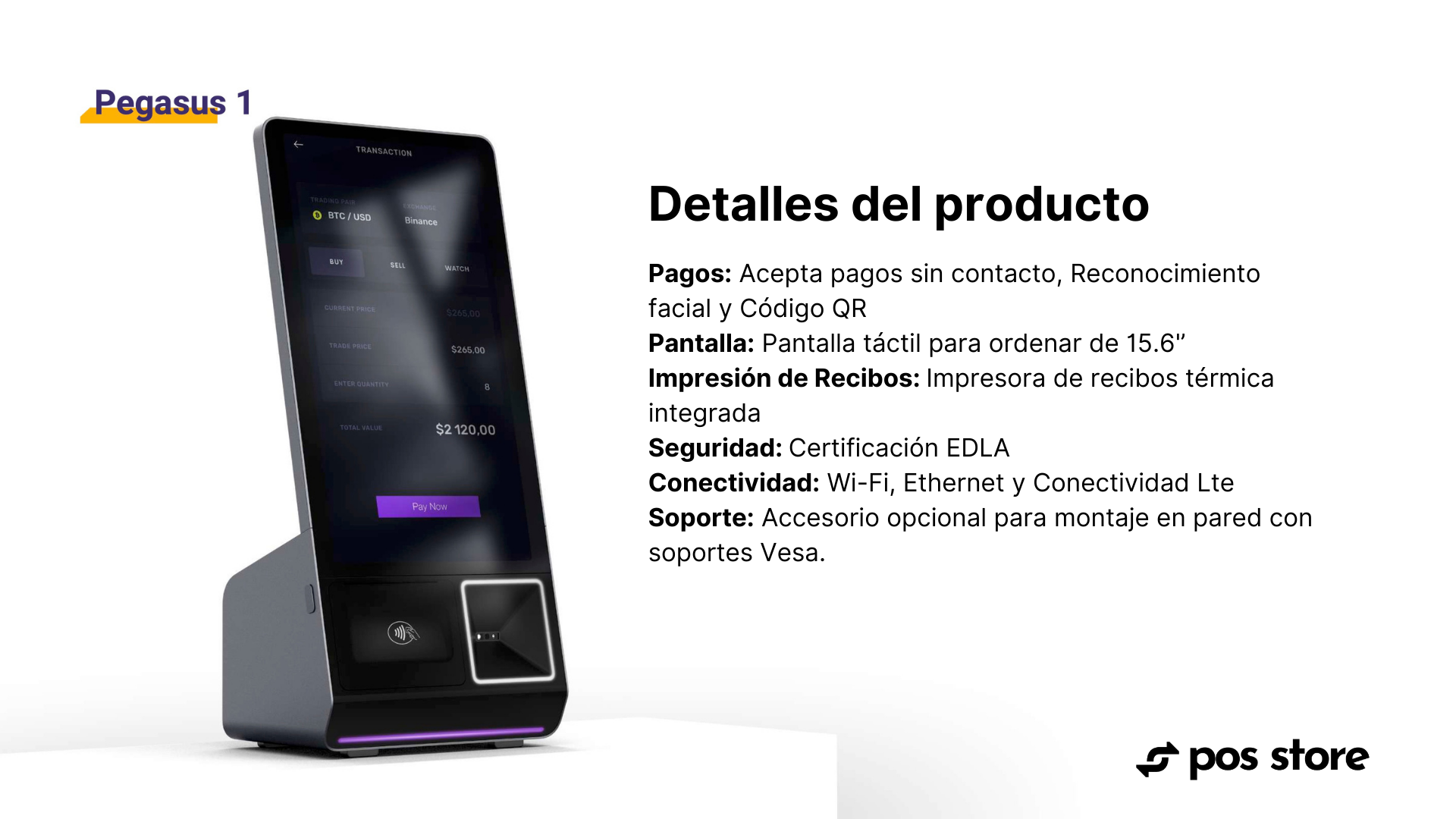 POS Android 13 Pegasus 1 Mini Kiosco de venta todo en uno
