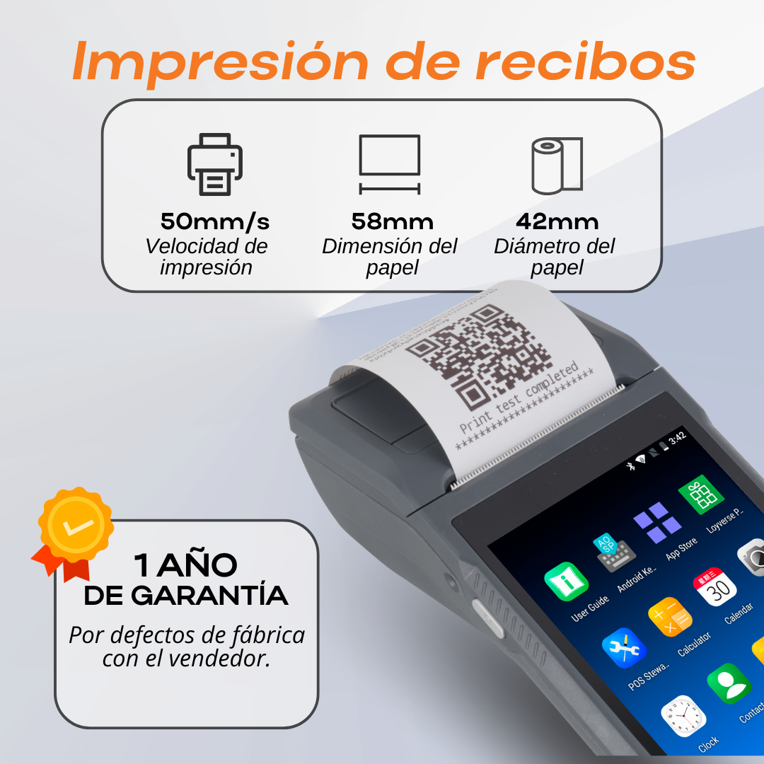 Punto de Venta Q2i Android 11 con Impresora Térmica de Alta Velocidad para Recibos de 58mm y Pantalla Táctil de 5.5'