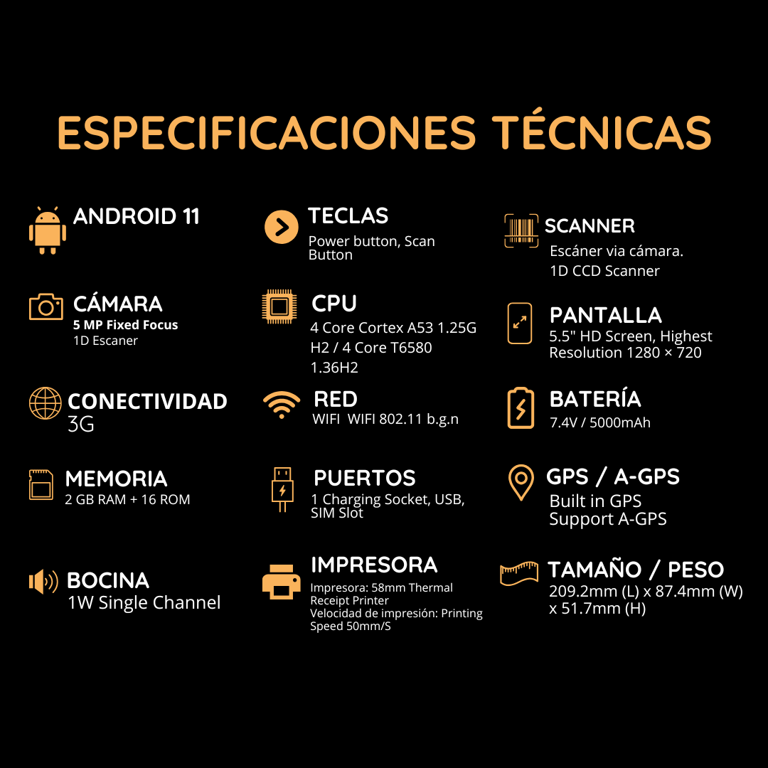 Q2i Android 11 Point of Sale System with High-Speed ​​Thermal Printer for 58mm Receipts and 5.5" Touchscreen