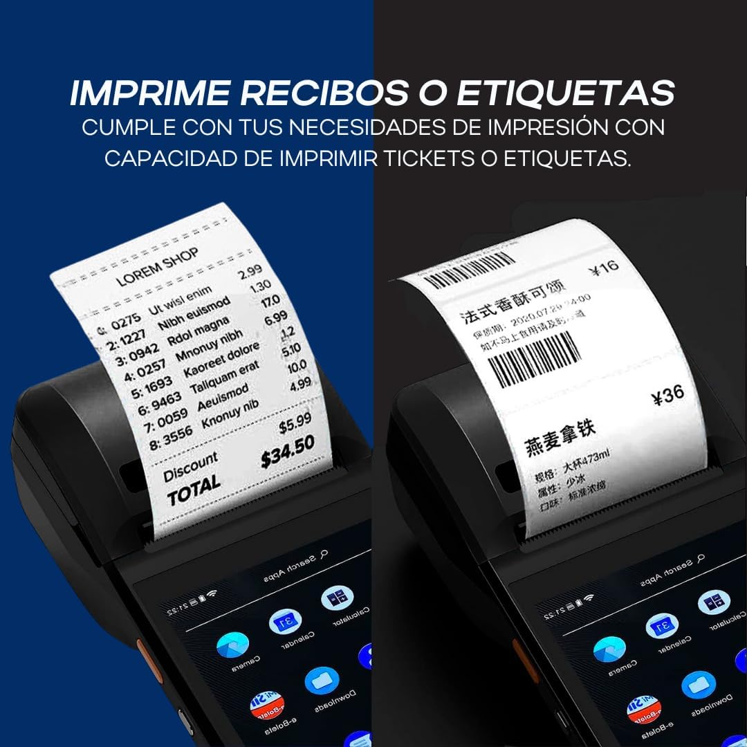 Punto de Venta Terminal Inalámbrico Scangle SP01 con Android 8.1 e Impresora de Recibos 58mm, Pantalla Touch 5.5” y Lector de Códigos 1D/2D/QR.