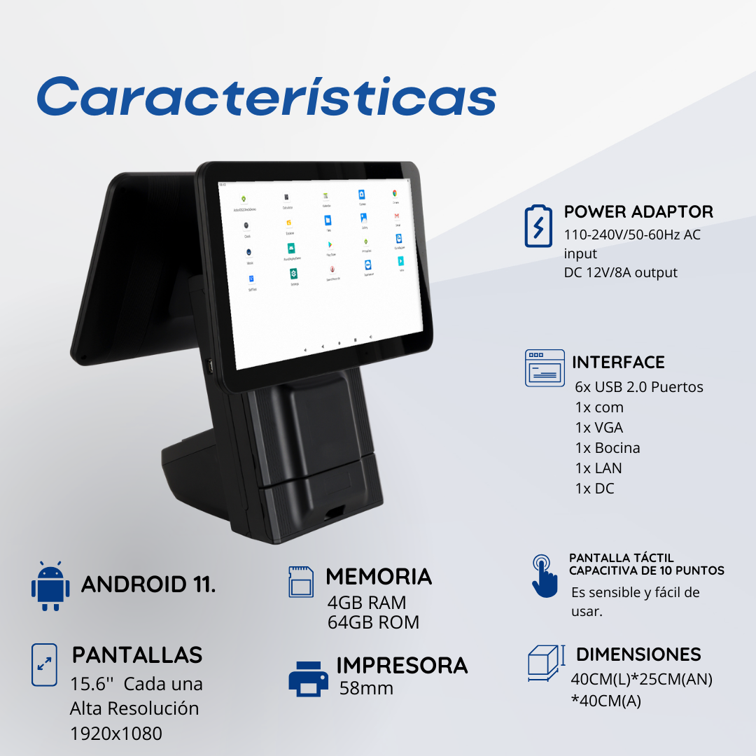 Punto de Venta M9 con Pantalla Dual de 15.6'' Android 11