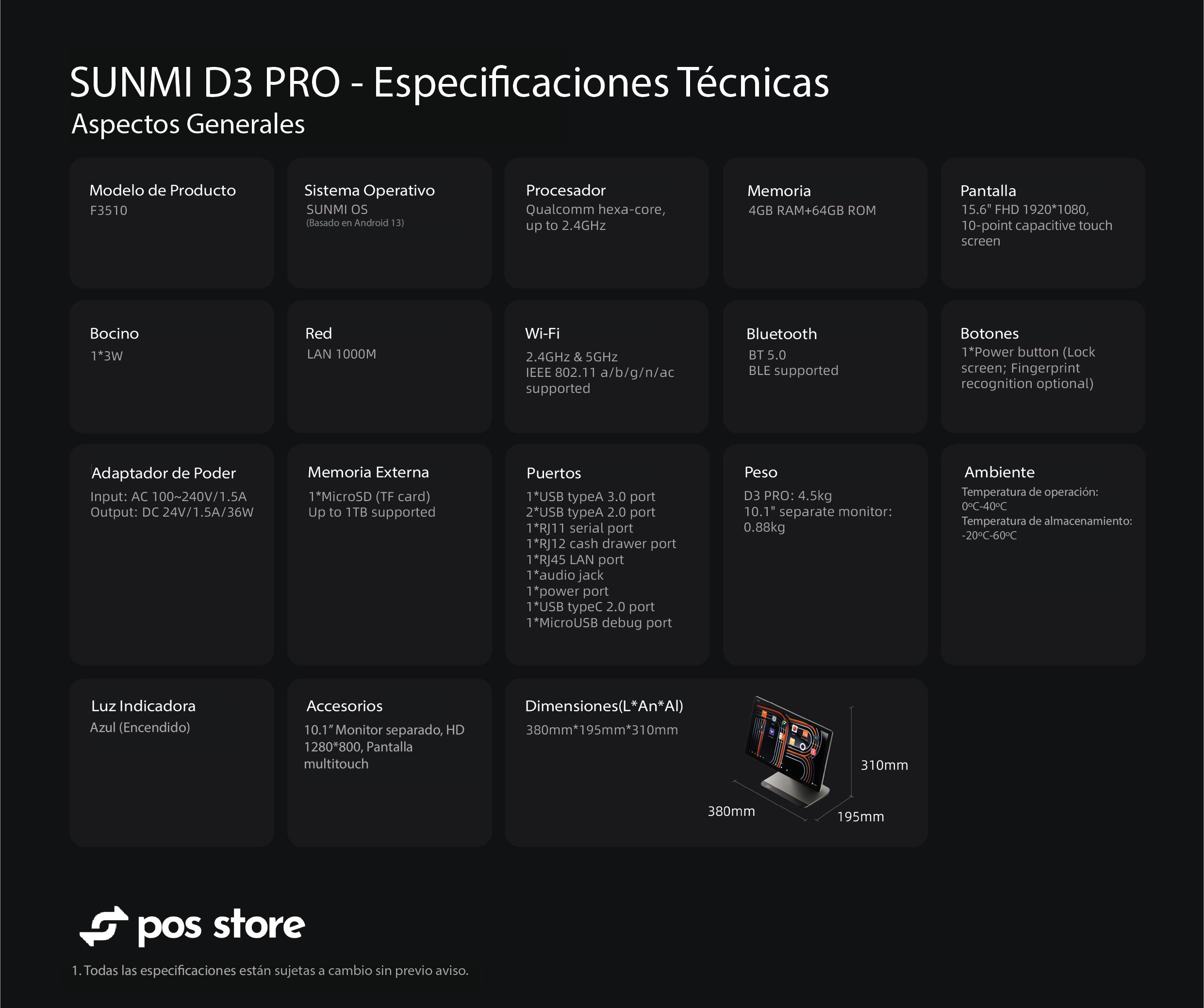 POS Android 13 Sunmi D3 Pro Dual Screen