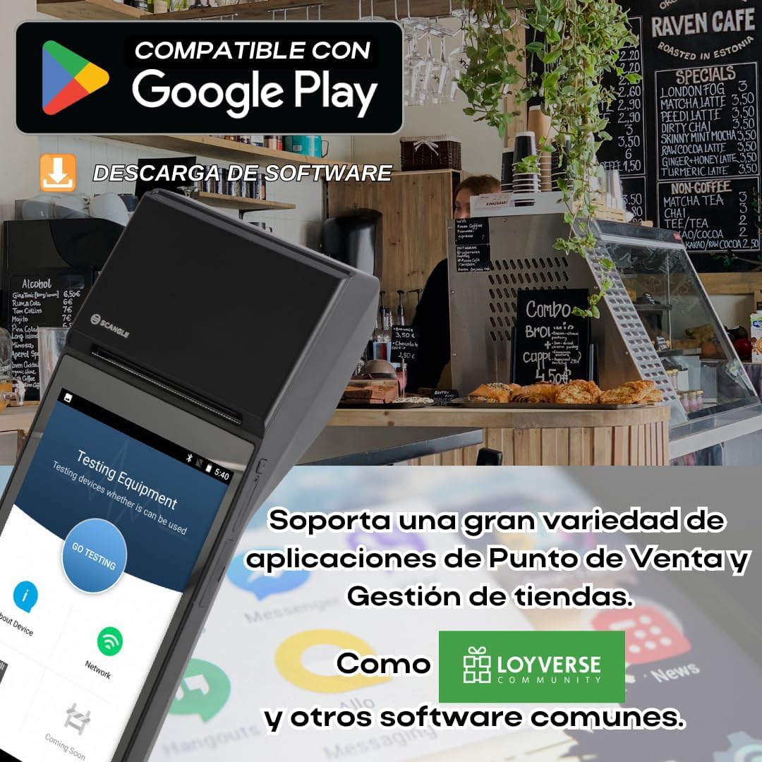 Punto de Venta Terminal Inalámbrico Scangle SP01 con Android 8.1 e Impresora de Recibos 58mm, Pantalla Touch 5.5” y Lector de Códigos 1D/2D/QR.