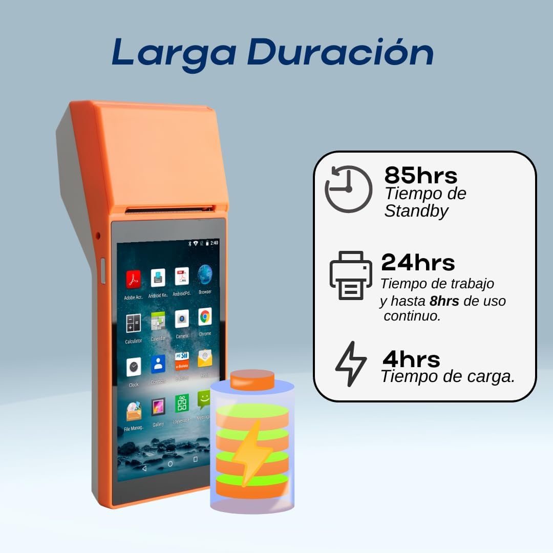 Punto de Venta Terminal Inalámbrico Scangle SP01 con Android 8.1 e Impresora de Recibos 58mm, Pantalla Touch 5.5” y Lector de Códigos 1D/2D/QR.