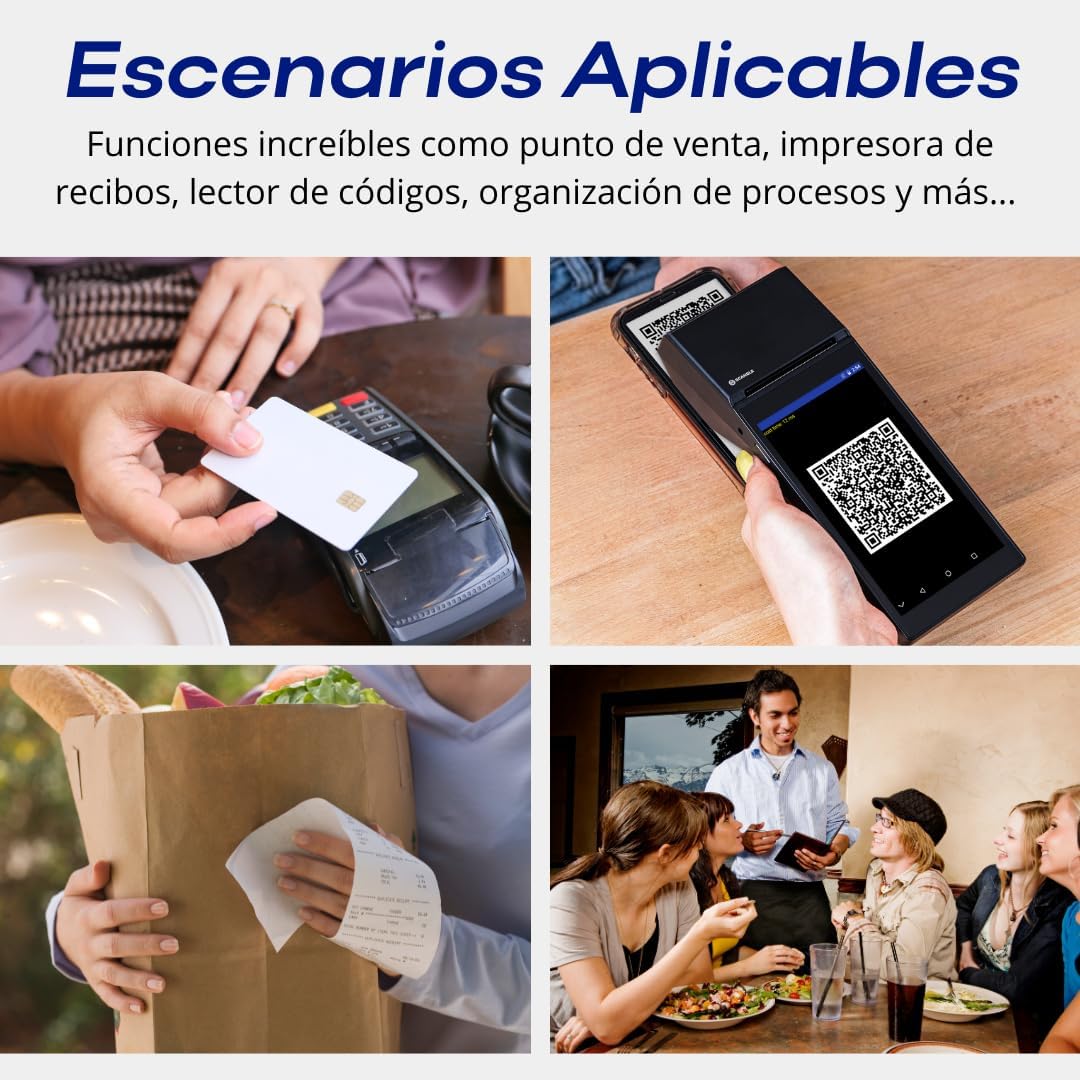 Punto de Venta Terminal Inalámbrico Scangle SP01 con Android 8.1 e Impresora de Recibos 58mm, Pantalla Touch 5.5” y Lector de Códigos 1D/2D/QR.